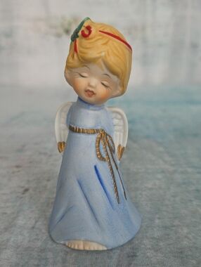 Bashful Belle 1978 Angel Figurine in Light Blue with Gold Accents